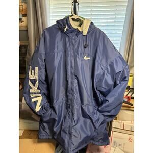 Vintage Nike Puffer Jacket XXL Men Hooded Parka White Tag Blue White